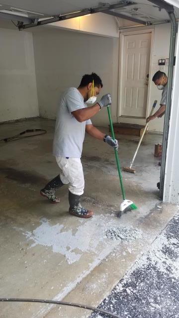 Painting at interior and exterior also including removing old paint, acid etching and painting garage floor for great customer in Woobine, MD.