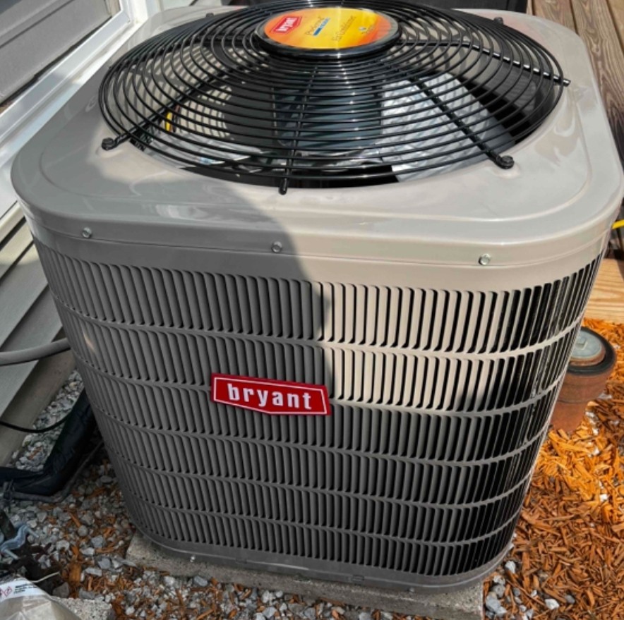 Schaumburg, IL - performing the yearly maintenance on the Bryant air conditioner. Testing it's efficiency and operation. Cleaning the outdoor coil. Making adjustments to the dampers in the ductwork to help ait air flow into the master bedroom. Schaumburg, IL - performing the yearly maintenance on the Bryant air conditioner. Testing it's efficiency and operation. Cleaning the outdoor coil. Making adjustments to the dampers in the ductwork to help ait air flow into the master bedroom.