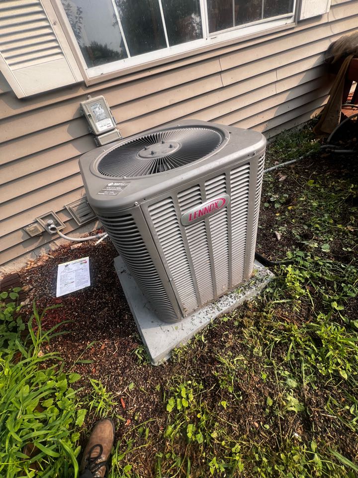 Elgin, IL - Performing annual ac clean & check. Taking temp drop. Replacing air filter. Cleaning outdoor condenser coil. Elgin, IL - Performing annual ac clean & check. Taking temp drop. Replacing air filter. Cleaning outdoor condenser coil.
