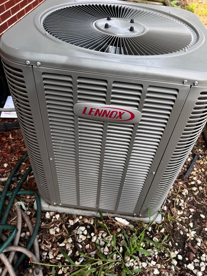 Elk Grove Village, IL - Performing annual ac clean & check on Lennox unit. Taking temp drop. Cleaning outdoor condenser coil. Elk Grove Village, IL - Performing annual ac clean & check on Lennox unit. Taking temp drop. Cleaning outdoor condenser coil.