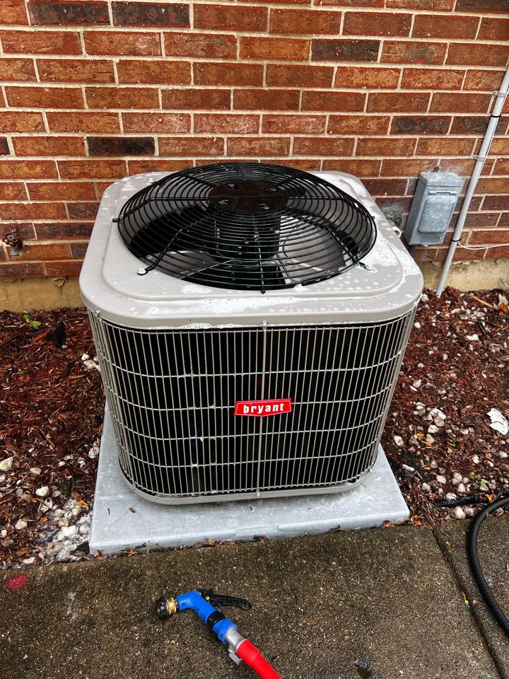Carol Stream, IL - Performing annual ac clean & check on Bryant unit. Taking temp drop. Replacing air filter. Carol Stream, IL - Performing annual ac clean & check on Bryant unit. Taking temp drop. Replacing air filter.