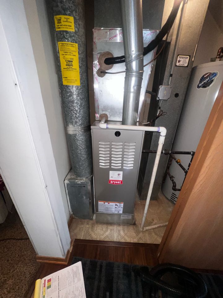 Buffalo Grove, IL - Performing annual furnace clean & check on Bryant unit. Checking air filter. Taking heat rise. Buffalo Grove, IL - Performing annual furnace clean & check on Bryant unit. Checking air filter. Taking heat rise.