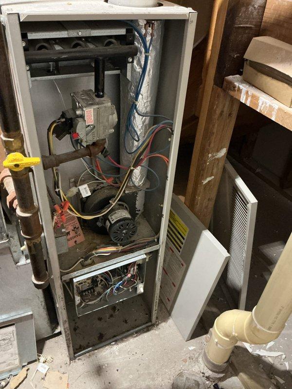 Diagnosed furnace not producing heat using inspection camera to examine heat exchanger and internal components. Identified cracked heat exchanger as root cause of no heat issue. Recommended replacement of heat exchanger or full furnace replacement due to safety concerns and potential carbon monoxide hazards.