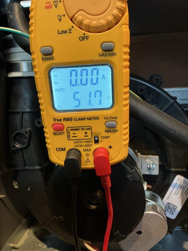 Performed annual maintenance on furnace for Air Care member. Inspected air filter which appeared clean and in good condition. Conducted electrical testing with clamp meter, verifying proper amperage readings (0.00A) and voltage (51.0V) on the system components.