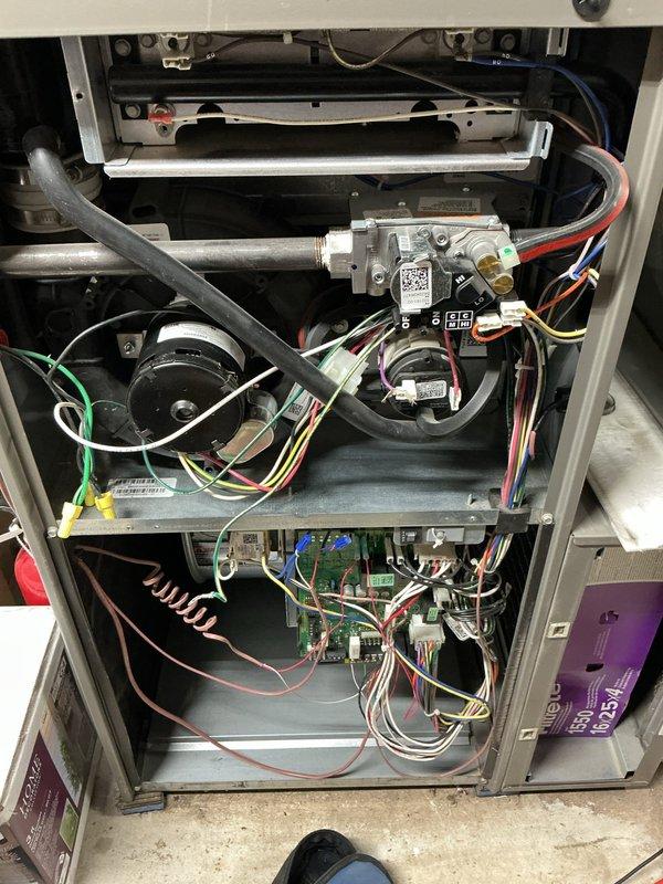 Completed annual heating maintenance on customer's furnace system. Installed new 16x25x1 air filter and performed comprehensive inspection of internal components including control board, gas valve assembly, and blower motor. All electrical connections were checked and system was verified to be functioning properly with no issues noted.