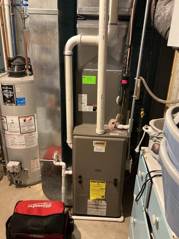 Performed annual furnace maintenance on Luxaire unit per customer's membership agreement. Inspected internal components including electrical wiring connections and ventilation system. All systems operating within normal parameters; no issues identified during the comprehensive inspection.
