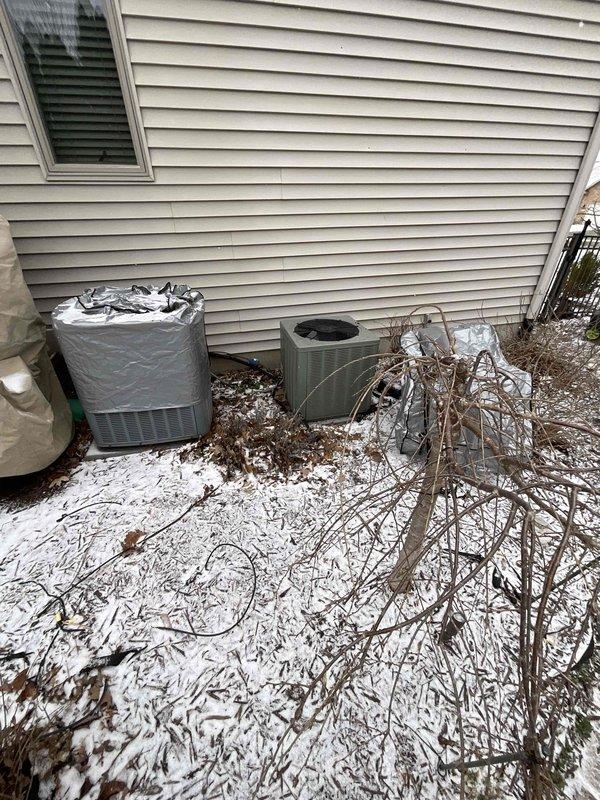 Conducted home show estimate for complete HVAC system replacement. Inspection of attic revealed existing ductwork with deteriorating insulation and an aging air handler. The exterior assessment identified two condensing units (one currently covered), with the uncovered unit showing signs of wear requiring replacement. Full system quote provided for furnace/air handler and condensing unit replacement with properly sized equipment.