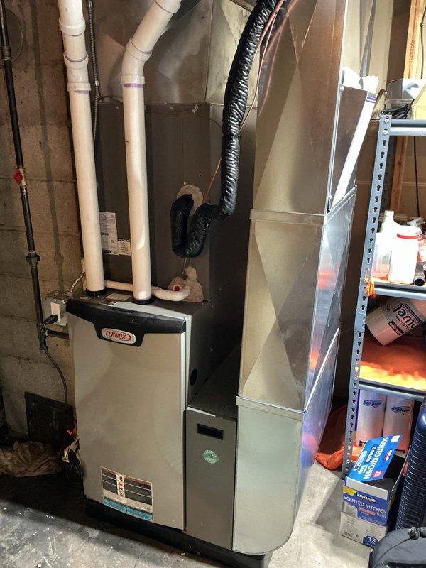 Performed complimentary furnace maintenance check-up on 1-year-old Lennox unit as part of customer's Air Care membership. Inspected internal components including circuit boards, blower motor, wiring connections, and heat exchanger; all systems functioning properly with no issues identified. Unit appears to be in excellent condition as expected for newer equipment still under manufacturer warranty.