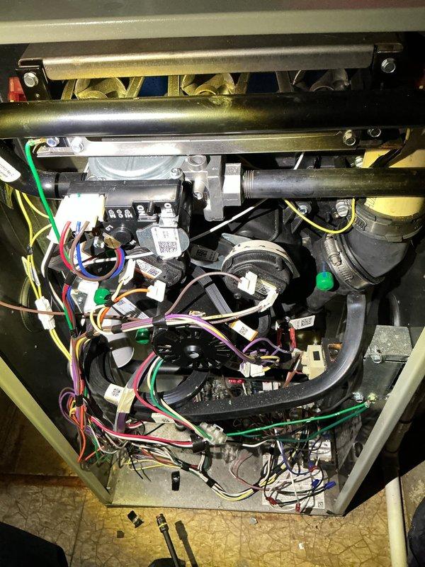 Performed scheduled furnace heating maintenance per membership agreement. Inspected interior electrical components including wiring connections, control modules, and illuminated indicators. All components were verified to be properly secured and functioning within normal parameters; system is operational and ready for the heating season.