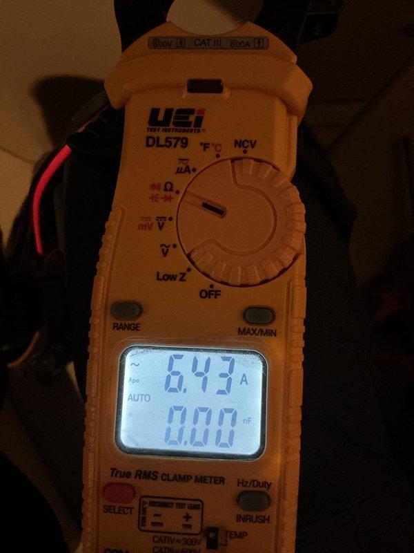 Performed scheduled AHM maintenance service on air handling unit. Conducted amperage testing with UEi DL579 clamp meter, recording 6.43 A current draw which falls within manufacturer specifications. Inspected furnace/air handler components and associated ductwork; all systems functioning properly with no issues identified.