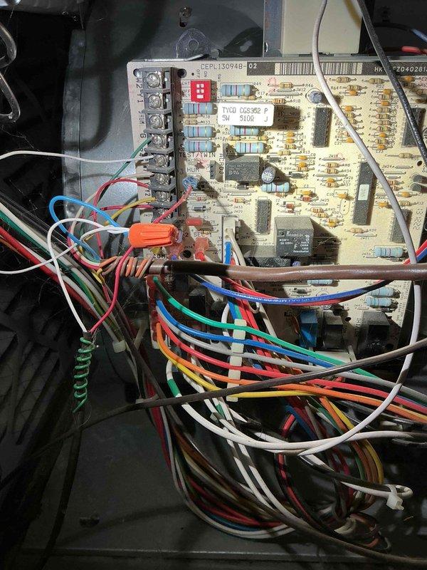 Responded to service call for Bryant furnace with leaking humidifier making noise. Inspected system components including circuit board (CER:130948-02) and exhaust venting. Diagnosed and repaired faulty humidifier connection to resolve water leakage and eliminate operational noise while maintaining proper heating functionality.