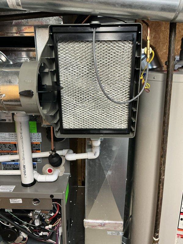 Completed annual furnace maintenance as scheduled per customer's service plan. Inspected and serviced complete HVAC system including furnace unit, ductwork, humidifier, and filtration components. System is in normal operating condition with all connections, drainage, and ventilation functioning properly; no issues identified during the maintenance visit.