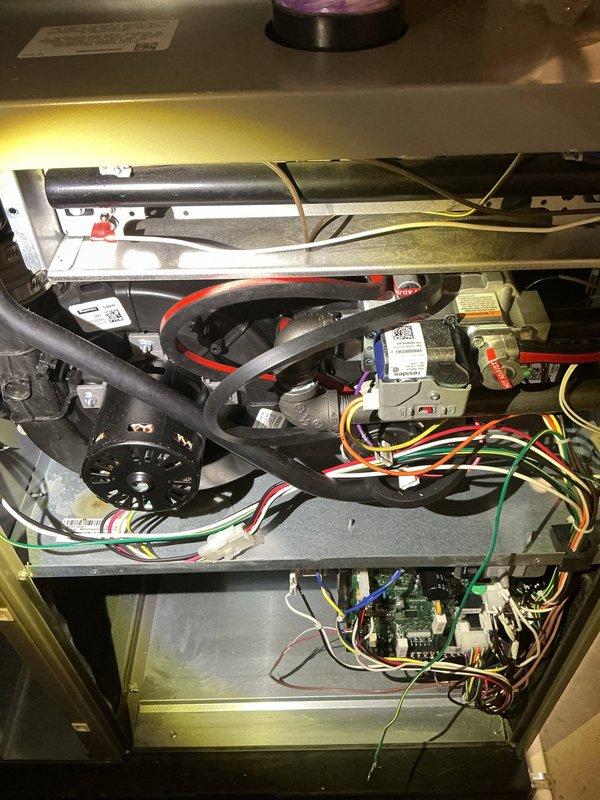 Performed comprehensive 5-year ComfortGuard Maintenance Package service on HVAC system, including thorough inspection of interior components, blower assembly, electrical connections, and control board functionality. Replaced filter as requested and verified proper operation of all mechanical systems, ensuring optimal performance and reliability of the basement-installed unit.