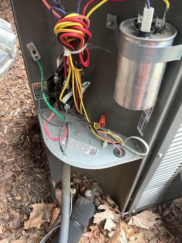 # HVAC Maintenance - ACM Service Report

Completed routine Air Conditioning Maintenance (ACM) on Lennox outdoor condensing unit. Performed comprehensive system inspection including visual assessment of electrical components, capacitor, contactor, and wiring connections. All electrical connections verified secure with proper wire routing observed. Capacitor examined and found in good operating condition with no signs of bulging or deterioration. Contactor terminals inspected and confirmed clean with no pitting or damage. Refrigerant lines and condensate drain checked for proper installation and functionality. Unit exterior panels and housing inspected with no structural concerns noted. System operational with no deficiencies identified during maintenance visit.