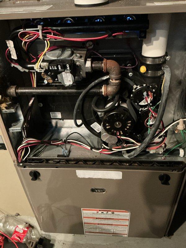 Completed scheduled air care heating maintenance on residential HVAC system. Performed comprehensive inspection of furnace unit, checking all mechanical and electrical components, gas valve assembly, blower motor operation, and wiring connections. Replaced air filters and humidifier pads as requested, ensuring optimal system performance and air quality for continued efficient operation.