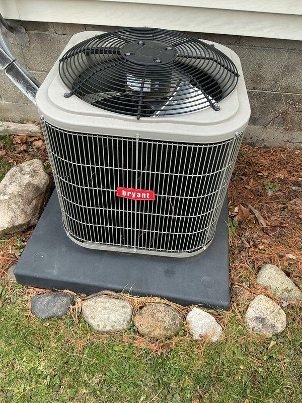 Completed annual cooling maintenance on Bryant condensing unit. Inspected evaporator coils, condenser coils, and refrigerant lines for proper operation and wear. All components found in good working condition with normal operational wear patterns. Unit operating within manufacturer specifications with no deficiencies noted.