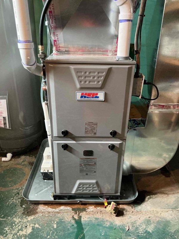 Responded to callback for 1-year-old furnace with no heat output and thermostat not activating blower. Upon inspection, diagnosed faulty thermostat wiring connection preventing proper communication between thermostat and furnace control board. Corrected wiring connections, verified proper 24V signal to furnace, tested blower activation and heat cycle operation, and confirmed system restored to full functionality with proper heating output.