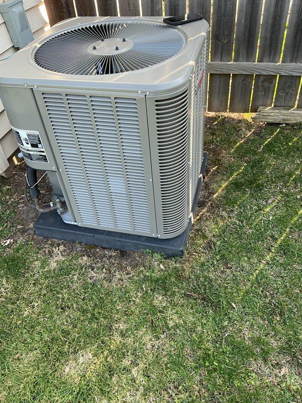 Completed annual Air Care Maintenance on residential outdoor condensing unit. Performed comprehensive inspection of octagonal beige condenser unit, verified proper operation of fan motor and compressor, checked refrigerant levels, cleaned condenser coils, and inspected electrical connections including disconnect box and conduit. Unit found in good operating condition with no immediate repairs required.
