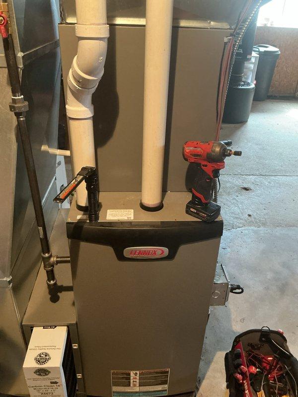 Completed comprehensive HVAC maintenance inspection on Lennox furnace system, including heating and cooling components. Performed routine Air Care Heating and Air Care Cooling recurring service protocols, inspecting all operational systems, PVC exhaust and intake venting, ductwork connections, and overall unit functionality. All equipment found operating within normal parameters with no immediate repairs required.