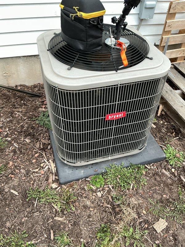 Completed annual cooling maintenance on Bryant condenser unit. Performed electrical diagnostics using clamp meter, verified voltage and frequency readings at 237V, inspected all electrical connections and components. Conducted comprehensive system inspection including condenser coil, fan motor assembly, capacitor, and refrigerant pressures to ensure optimal performance for the upcoming cooling season.