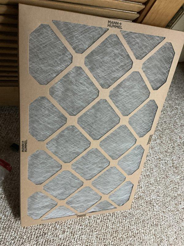 Completed scheduled Air Care Heating and Cooling maintenance service, replacing the MANN+HUMMEL air filter in the HVAC system. Inspected air handler unit, water heater, and associated plumbing connections including ball valves and PVC piping, confirming all components were operating properly and system was functioning as designed.