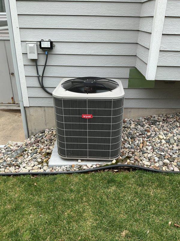 Completed annual cooling maintenance on Bryant residential air conditioning system. Performed comprehensive inspection of outdoor condensing unit, checked electrical connections at disconnect box, and inspected conduit routing. Unit operating within normal parameters with no immediate service needs identified. Homeowner noted concerns about half spots on filter, which will require monitoring during next service interval.