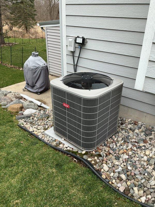 Completed annual cooling maintenance on Bryant residential air conditioning system. Performed comprehensive inspection of outdoor condensing unit, checked electrical connections at disconnect box, and inspected conduit routing. Unit operating within normal parameters with no immediate service needs identified. Homeowner noted concerns about half spots on filter, which will require monitoring during next service interval.
