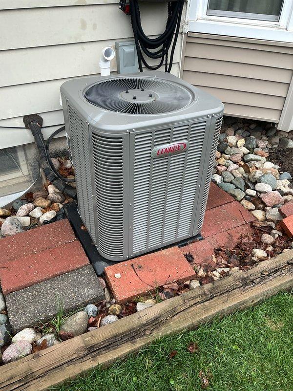 Completed annual cooling maintenance on Lennox condenser unit. Performed comprehensive system inspection including visual assessment of outdoor unit condition, electrical connections, refrigerant lines, and equipment placement. Unit found operating within normal parameters with no immediate service concerns identified. Condenser positioned on proper pad with adequate clearance and drainage.