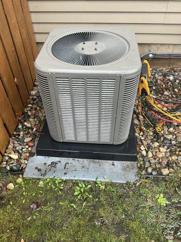 Completed routine air conditioning maintenance on a Lennox system. Performed comprehensive AC tune-up including inspection of outdoor condenser unit, verification of refrigerant lines, assessment of electrical connections, and confirmation of proper system operation. Unit found in good working condition with no issues identified during maintenance visit.