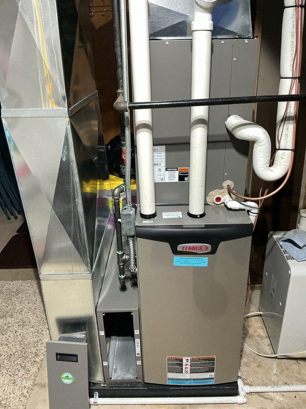 Performed annual HVAC maintenance on Lennox furnace system. Inspected unit operation, verified proper function of all components, and replaced air filter with new pleated media filter. System tested and confirmed operating within normal parameters.