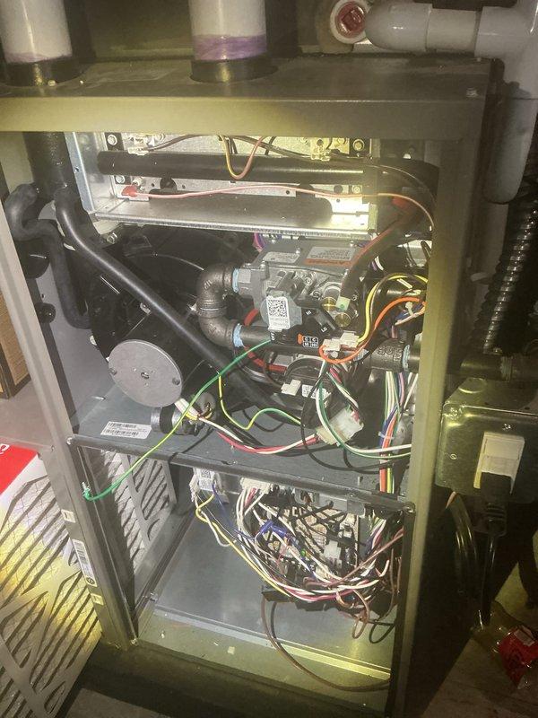 Completed annual heating and cooling maintenance on Lennox furnace and air conditioning system. Performed comprehensive inspection of all internal components including gas valve assembly, control board, electrical connections, and safety mechanisms. Supplied and installed new air filter and humidifier pad as part of routine preventative maintenance to ensure optimal system performance and efficiency for the upcoming season.