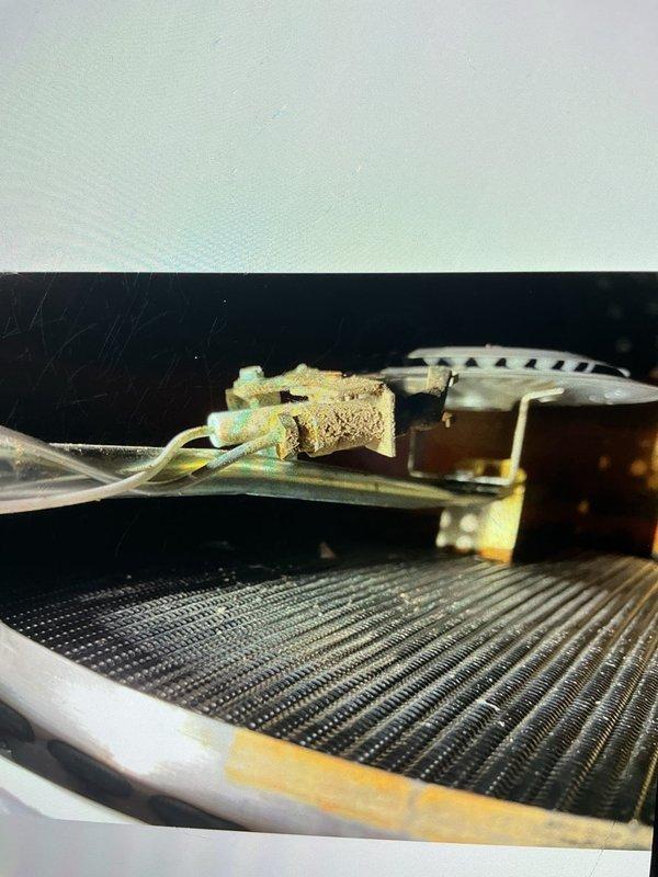 Responded to service call for hot water heater not producing hot water with reported standing water in basement. Upon arrival, inspected water heater and surrounding area. Removed and examined failed heating element showing significant corrosion and mineral buildup. Photographed damaged component and internal copper piping system displaying oxidation and greenish patina indicating age and water exposure. Replaced defective heating element and verified all electrical connections secure. Tested unit operation and confirmed hot water production restored. No active water leakage observed at time of service.