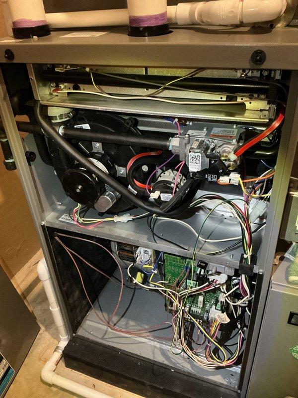 Completed ComfortGuard maintenance package on HVAC system. Identified filter requiring replacement and performed comprehensive system inspection of air handler unit, including evaluation of blower assembly, electrical components, circuit boards, condensate drain pan, and PVC drainage system. Customer offered opportunity to renew maintenance agreement for continued coverage.