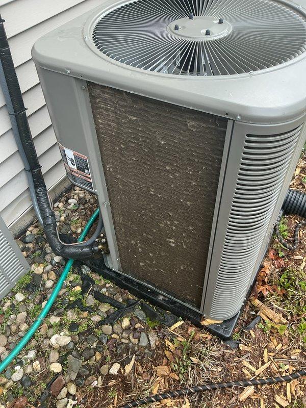 Performed routine preventative maintenance on Lennox outdoor condensing unit. Inspected condenser coils, fan operation, refrigerant lines, and electrical connections; confirmed unit operating within normal parameters with no deficiencies noted.