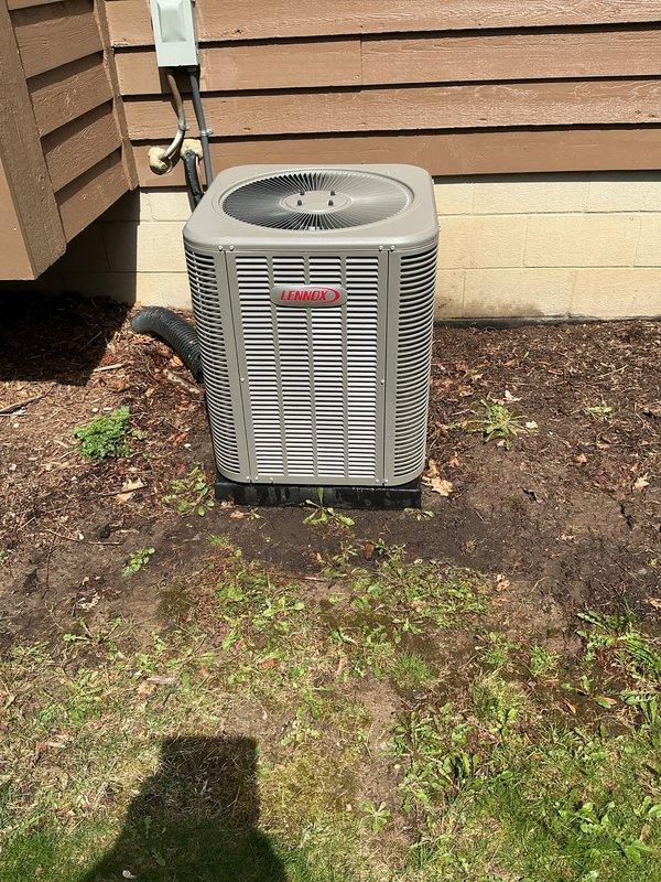 Completed annual cooling maintenance on Lennox condenser unit. Inspected outdoor unit, verified operational status, and documented equipment condition. Filter replacement recommended for optimal system performance.