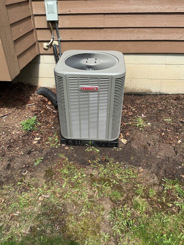 Completed annual cooling maintenance on Lennox condenser unit. Inspected outdoor unit, verified operational status, and documented equipment condition. Filter replacement recommended for optimal system performance.