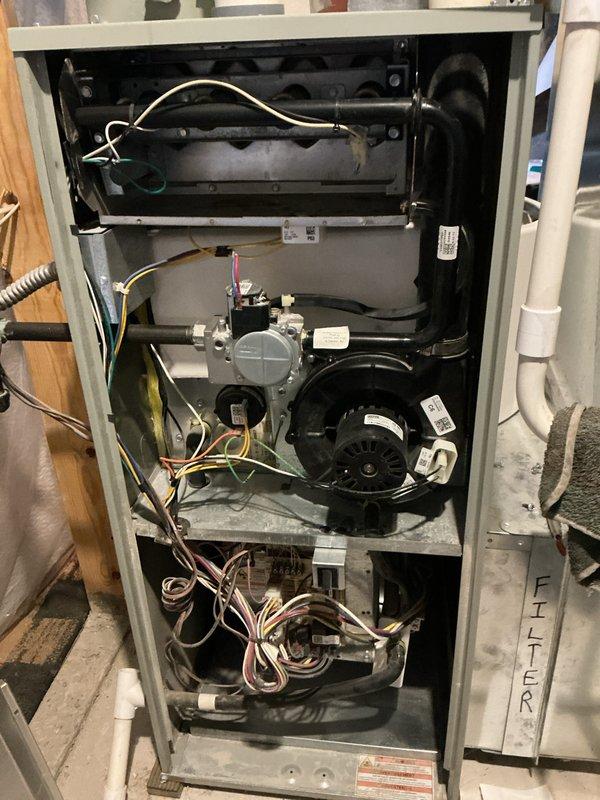 Completed scheduled maintenance on air handling unit. Performed comprehensive inspection of blower motor assembly, ductwork connections, gas valve, heat exchanger, and electrical wiring systems. All components found operating within normal parameters with no deficiencies noted. Unit tested and left in proper working condition.