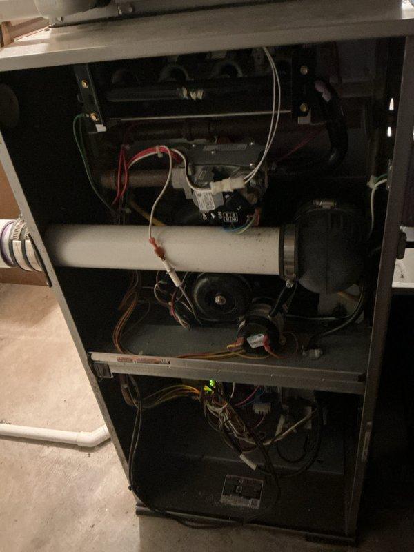 Completed annual heating and cooling maintenance on HVAC system. Serviced Bryant electric air cleaner, replaced filter, and inspected all internal components including blower motor, capacitor, electrical connections, and wiring harnesses to ensure proper system operation for the upcoming season.