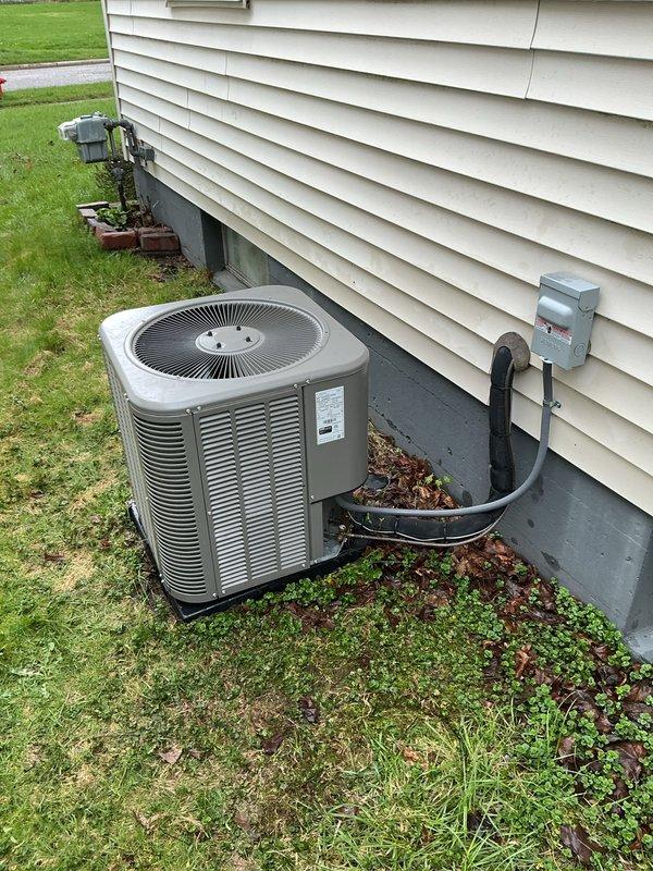 Completed scheduled Air Care Maintenance on Lennox outdoor condensing unit. Performed comprehensive system inspection including electrical connections at disconnect box, refrigerant line insulation integrity, and condenser coil condition. Unit operating within normal parameters with proper clearances maintained and level positioning on pad confirmed.