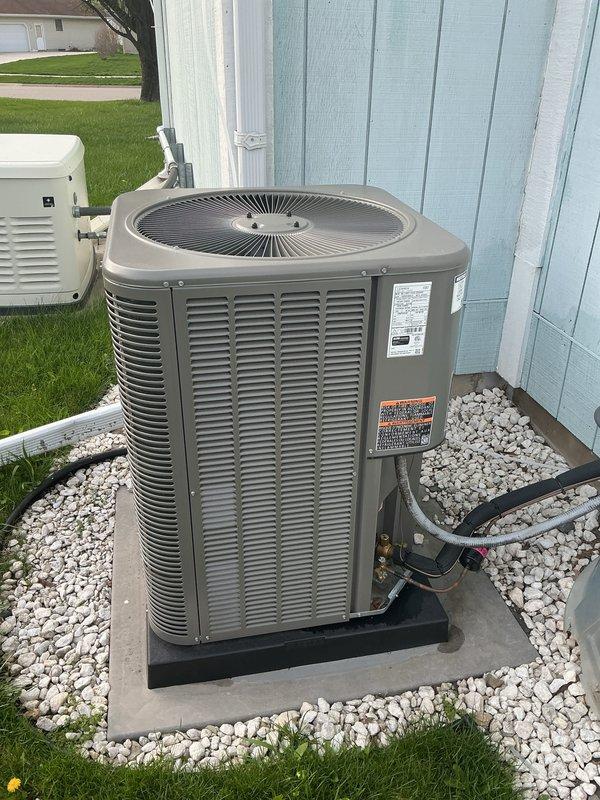 Completed preventive maintenance tune-up on newly installed Lennox ML13KC1-042-230A02 central air conditioning system (manufactured 05/2025). Performed comprehensive inspection of outdoor condenser unit, verified proper installation on pad with adequate clearance, confirmed all electrical connections and conduit secure, checked refrigerant levels, inspected fan operation, and documented unit specifications. System operating within normal parameters with no issues identified.