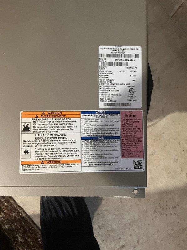 Completed annual HVAC maintenance on residential outdoor condensing unit. Inspected electrical compartment including capacitor, contactor, and all wire connections; verified proper operation of all components. Reviewed manufacturer specifications and safety labels; confirmed unit compliance with refrigerant regulations and proper system documentation.