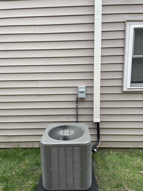 Completed full HVAC system installation including a 45,000 BTU furnace and 1.5-ton air conditioning unit with right-side configuration. Installed new electrical circuit with dedicated disconnect, ran refrigerant lines and electrical conduit along exterior siding to new condenser unit positioned on concrete pad. Obtained mechanical and electrical permits prior to installation. Verified all electrical connections, tested system operation, and confirmed proper airflow and refrigerant charge levels. All equipment installed to manufacturer specifications and local code requirements.