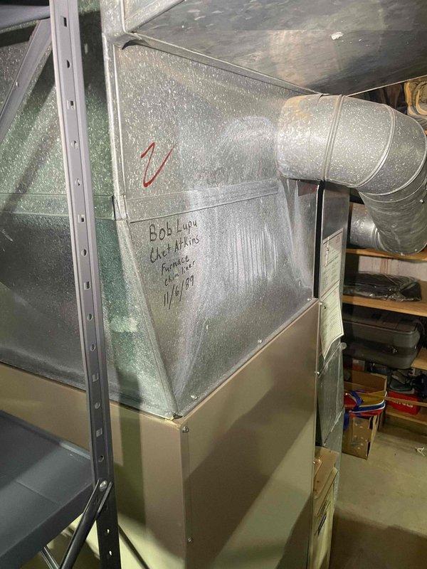 Provided estimate for replacement of 30-year-old non-functional furnace located in basement, with possible air conditioning system addition. Assessed existing air handler unit showing significant condensation and moisture accumulation on exterior surfaces, indicating potential humidity control issues in mechanical space. Recommended complete HVAC system replacement due to age and equipment failure.