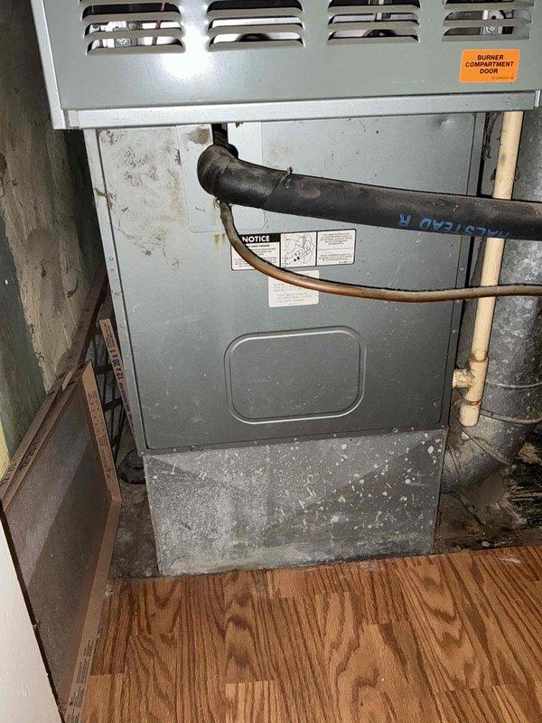 Conducted comprehensive assessment of existing 30+ year old HVAC system and Bradford White water heater (Model MI40S5SLN12, manufactured October 1996) located in utility closet. Documented current equipment conditions including aging furnace with visible dust accumulation and deterioration, functional but outdated natural gas heating system, and water heater operating at original 40,000 BTU/hr capacity. Provided detailed replacement quote for complete system upgrade including new furnace, air conditioning unit, and water heater to improve efficiency and reliability.