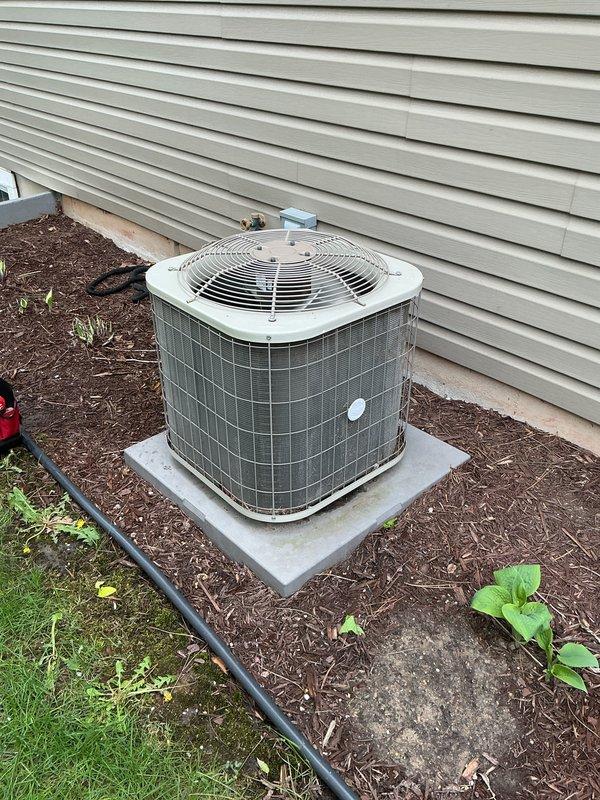Completed scheduled preventive maintenance on residential air conditioning system. Performed comprehensive inspection of outdoor condenser unit, including visual assessment of cabinet condition, coil cleanliness, and mounting pad stability. Replaced air filter, verified proper unit operation, and documented equipment condition with photographic records. System operating within normal parameters with no immediate service needs identified.
