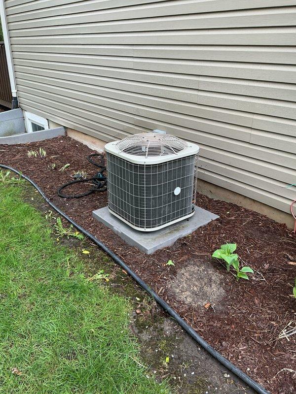 Completed scheduled preventive maintenance on residential air conditioning system. Performed comprehensive inspection of outdoor condenser unit, including visual assessment of cabinet condition, coil cleanliness, and mounting pad stability. Replaced air filter, verified proper unit operation, and documented equipment condition with photographic records. System operating within normal parameters with no immediate service needs identified.