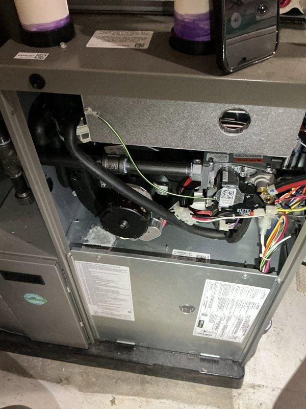 Completed annual heating check on residential furnace unit. Performed thorough inspection of internal components including blower motor assembly, electrical connections, and heat exchanger. Cleaned and serviced blower wheel using abrasive pad to remove accumulated debris and ensure optimal airflow efficiency.
