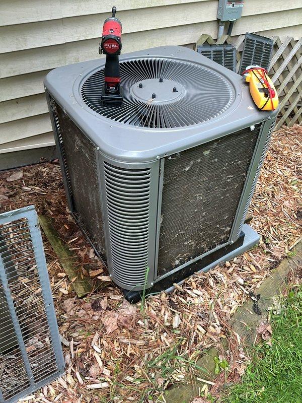 Completed the air conditioning portion of ComfortGuard maintenance package on residential split system. Performed comprehensive inspection and servicing of outdoor condenser unit and indoor evaporator coil, including cleaning, operational testing, and verification of proper refrigerant levels and airflow. Furnace maintenance was previously completed on separate visit, finalizing the complete HVAC system maintenance package.