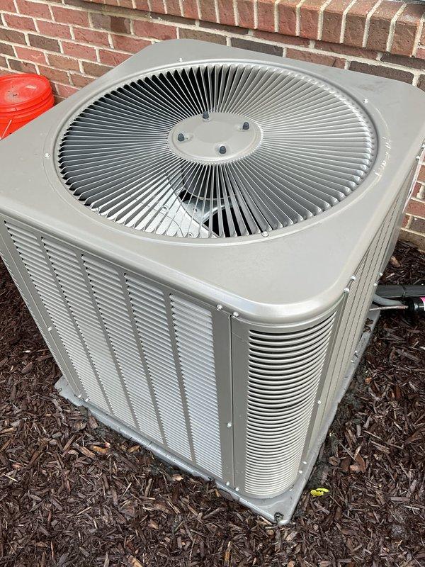 Completed annual preventative maintenance on 1-year-old Lennox air conditioning system. Performed comprehensive AC tune-up including inspection of outdoor condensing unit, verification of fan operation, assessment of refrigerant levels, cleaning of condenser coils, and testing of electrical connections. System confirmed to be operating properly with no deficiencies noted. All components functioning within normal parameters.