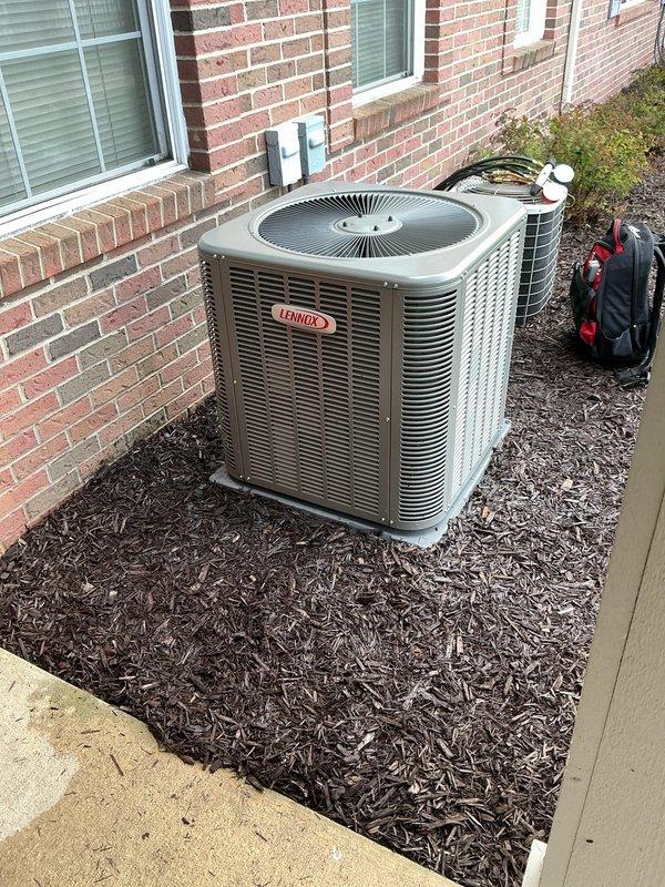 Completed annual preventative maintenance on 1-year-old Lennox air conditioning system. Performed comprehensive AC tune-up including inspection of outdoor condensing unit, verification of fan operation, assessment of refrigerant levels, cleaning of condenser coils, and testing of electrical connections. System confirmed to be operating properly with no deficiencies noted. All components functioning within normal parameters.